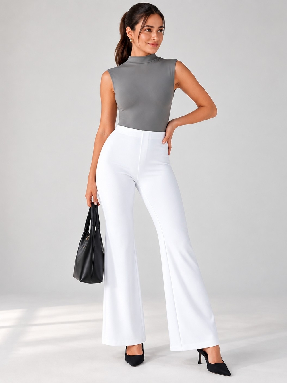 HALARA High-Waist Boot Cut Pants in White
